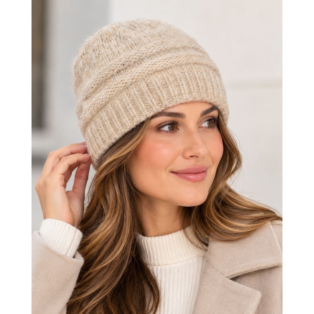 Kyi Kyi Women's Knit Beanie Hat Super Soft and Cozy Beige Latte One Size